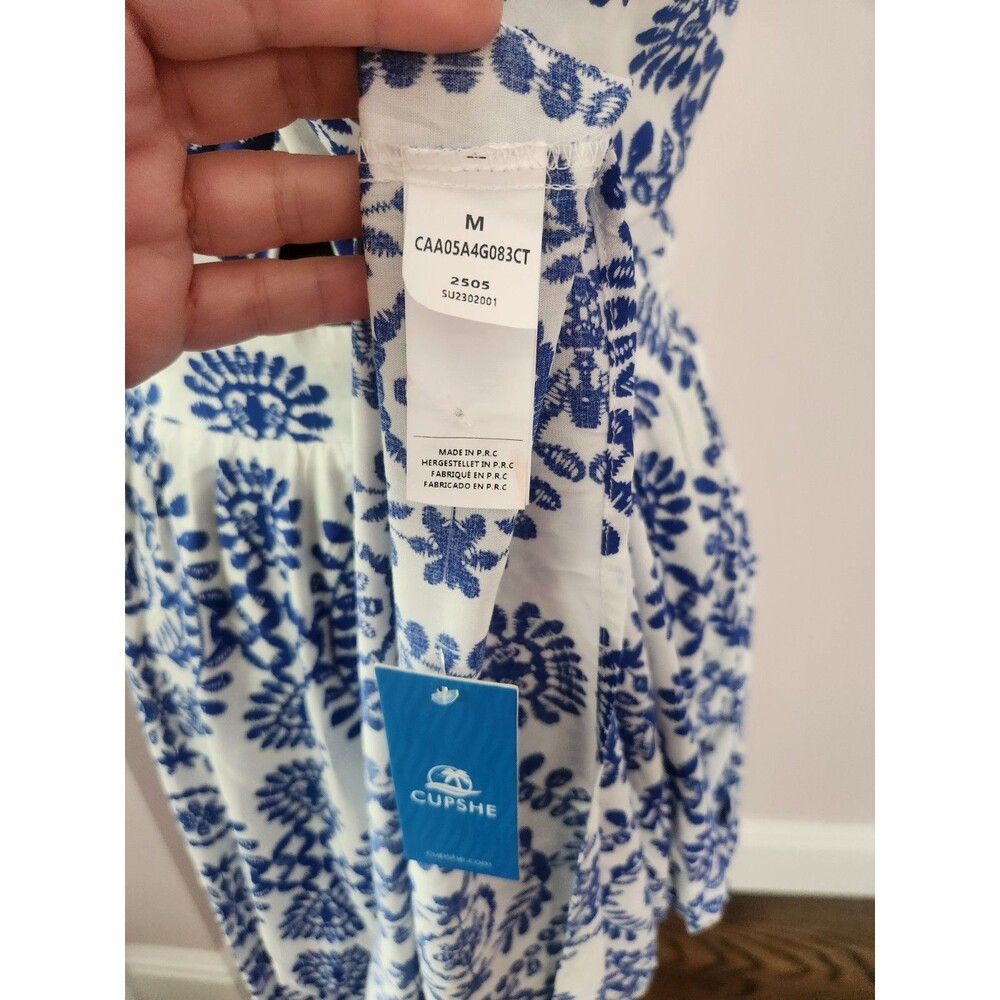 CUPSHE Maxi Dress Twist Keyhole Sleeveless Geometric Print Blue Rayon NWT - M - Picture 9 of 10
